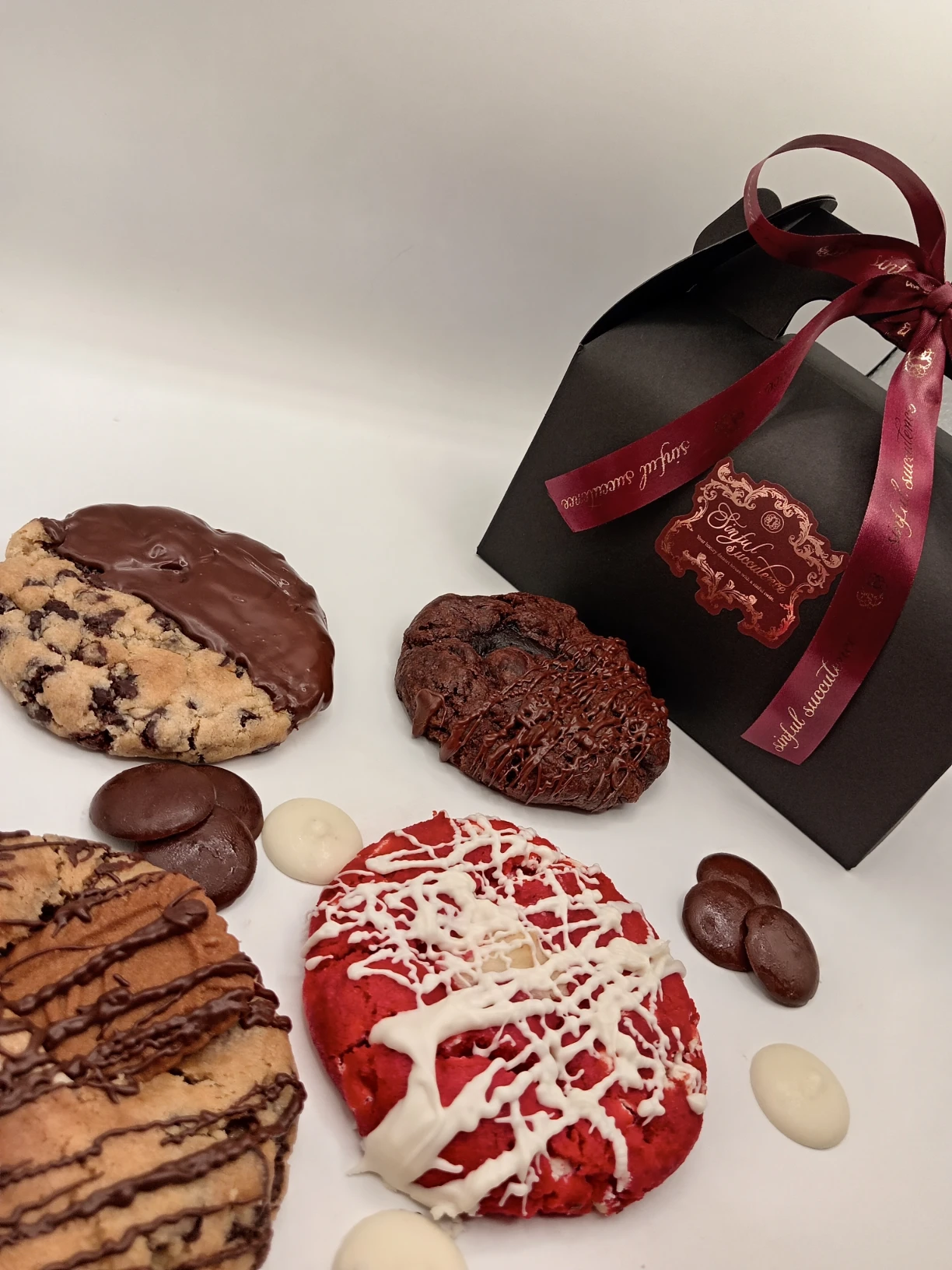 Classic Chocolate, Triple Chocolate Lava Cookie, S'mores and Red Velvet White Chocolate Cookie Box