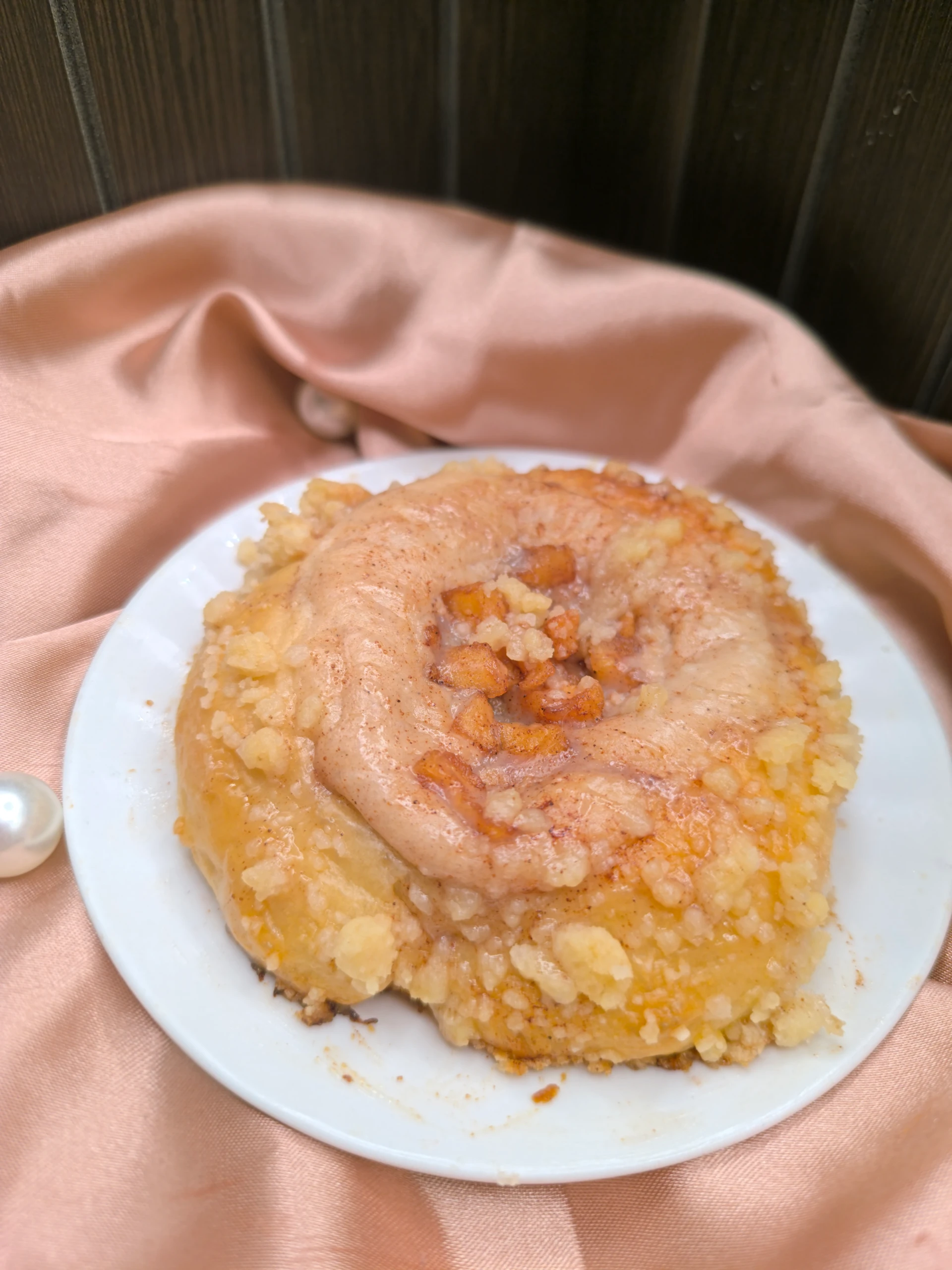 Apple 'n' Spice Sinful Bun, soft milk bread filled with cinnamon apple and crumb topping.