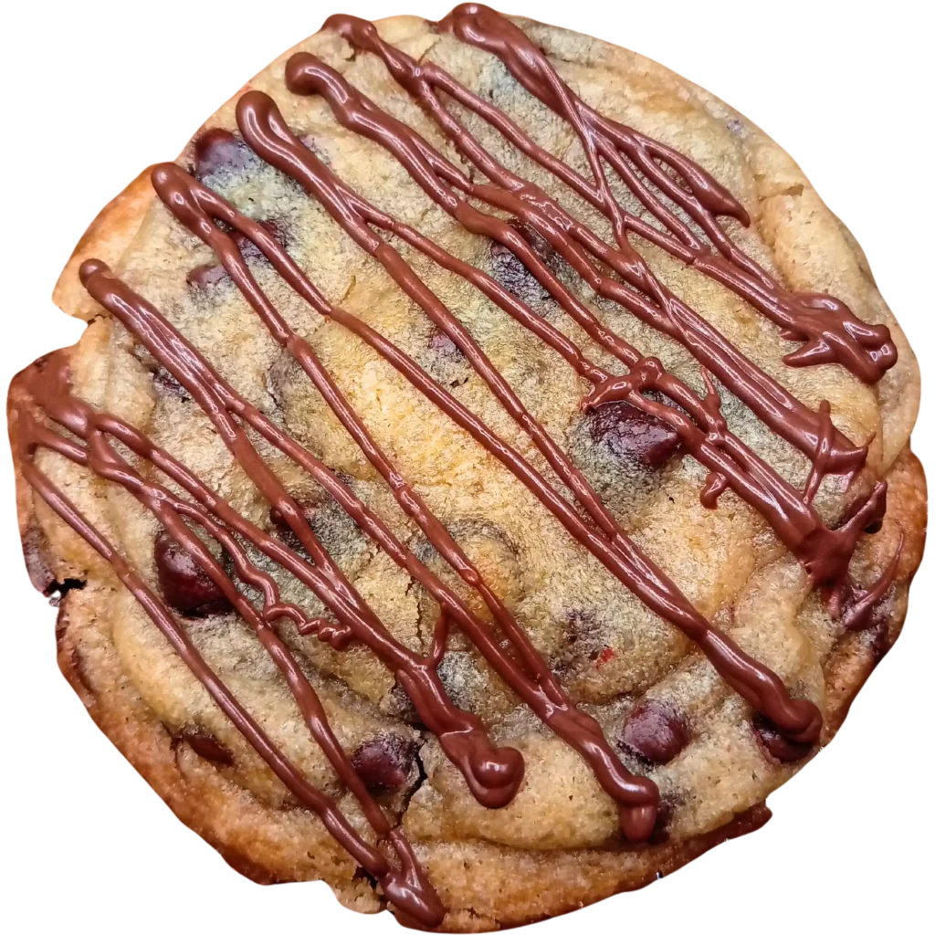The Classic Cookie, a golden brown butter chocolate chip cookie drizzled with melted chocolate.